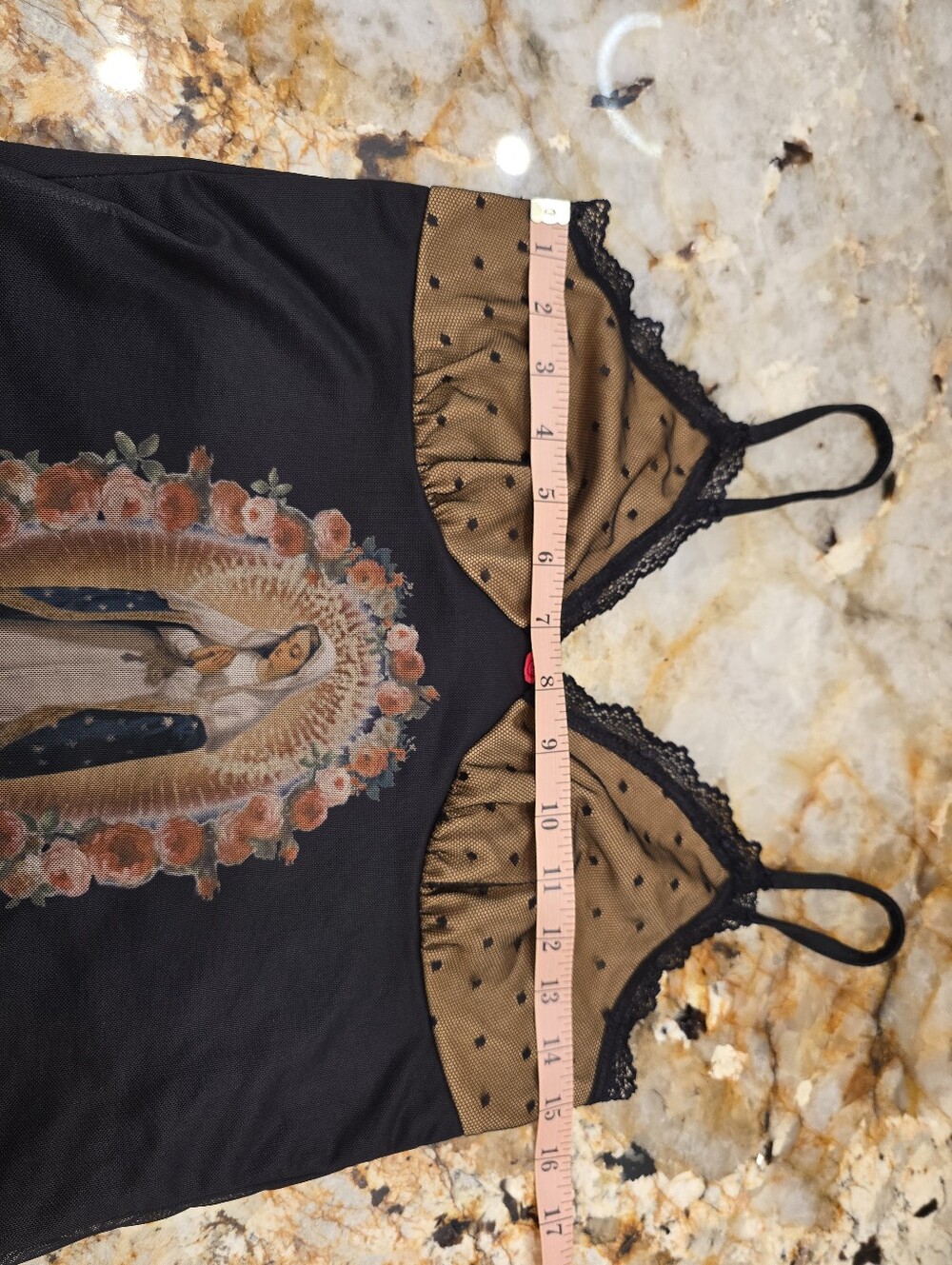 Romwe Fairycore Vintage Palace Virgin Mary Print Contrast Lace Camisole Top M - Picture 5 of 7